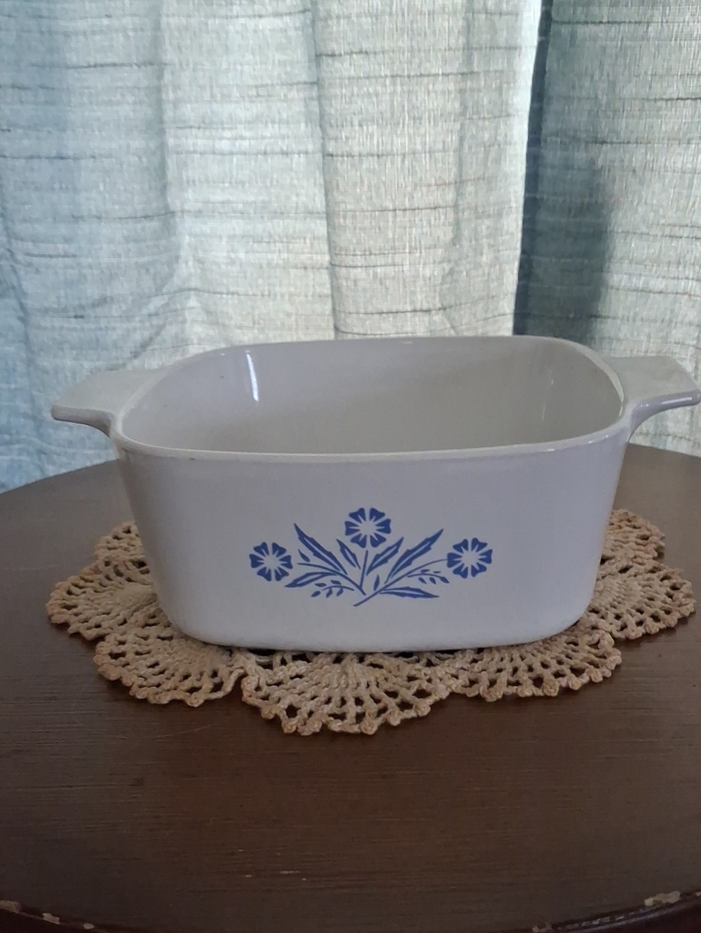 Corningware White Ceramic Baking Dish with Blue Floral Motif